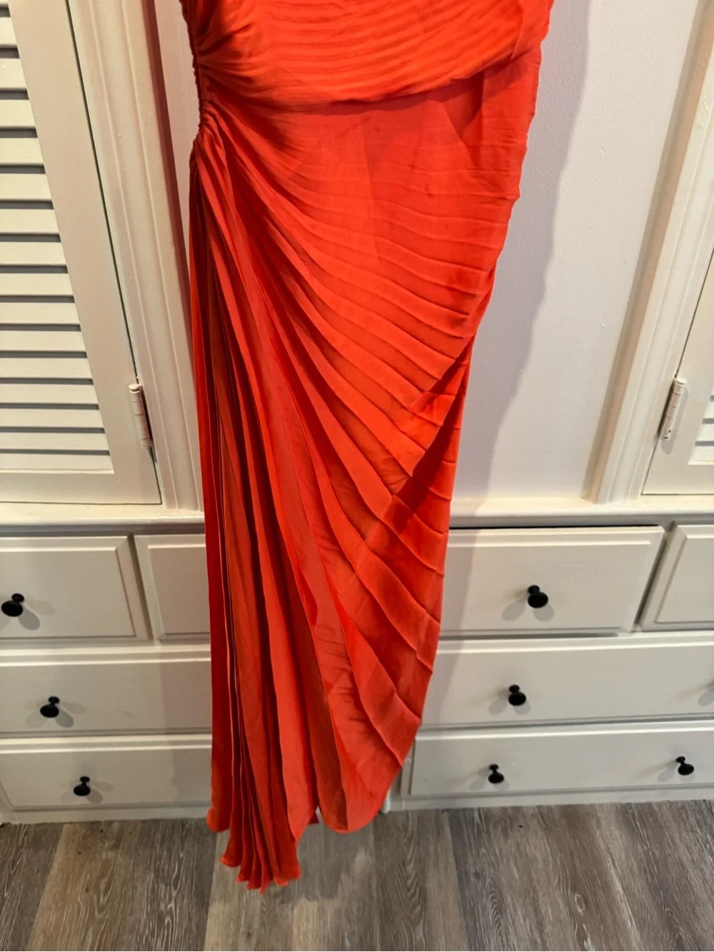 House Of Harlow 1960 One Shoulder Pleated Orange Asymmetrical Midi Dress Sz M